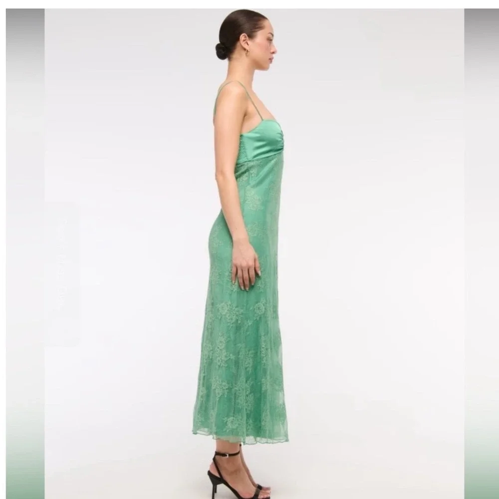 Abercrombie & Fitch Julia Green Slip Lace Maxi Cottagecore Dress Wedding Guest